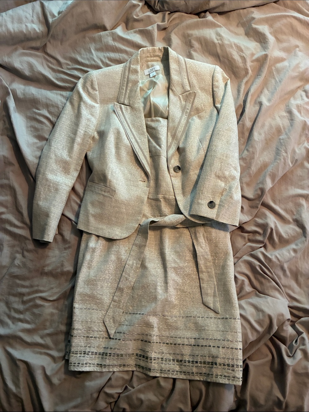 LOFT Cream Tweed-Look Blazer and Skirt Set